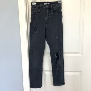 Forever 21 Womens Black Distressed Mid Rise Stretch Skinny Jeans Size 24